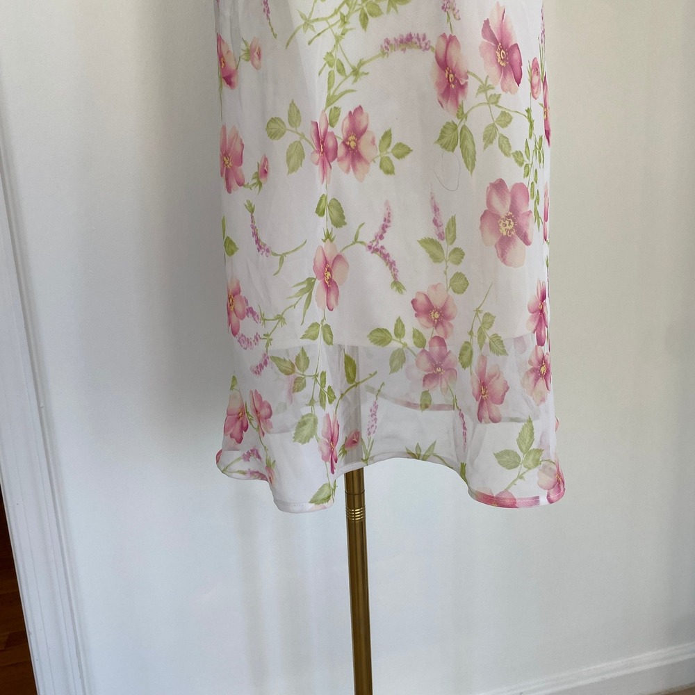 Vintage 90s My Michelle White Pink Floral Midi Dress Sheer Hem Coquette Y2K - Picture 3 of 12